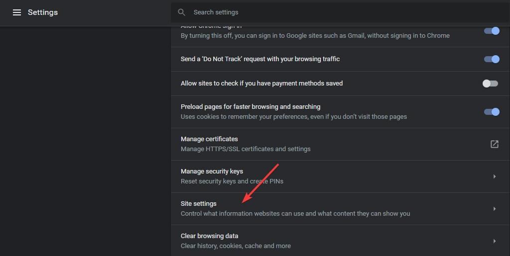 Ustawienia witryny w ustawieniach Chrome - przeglądarka nie't support desktop notifications