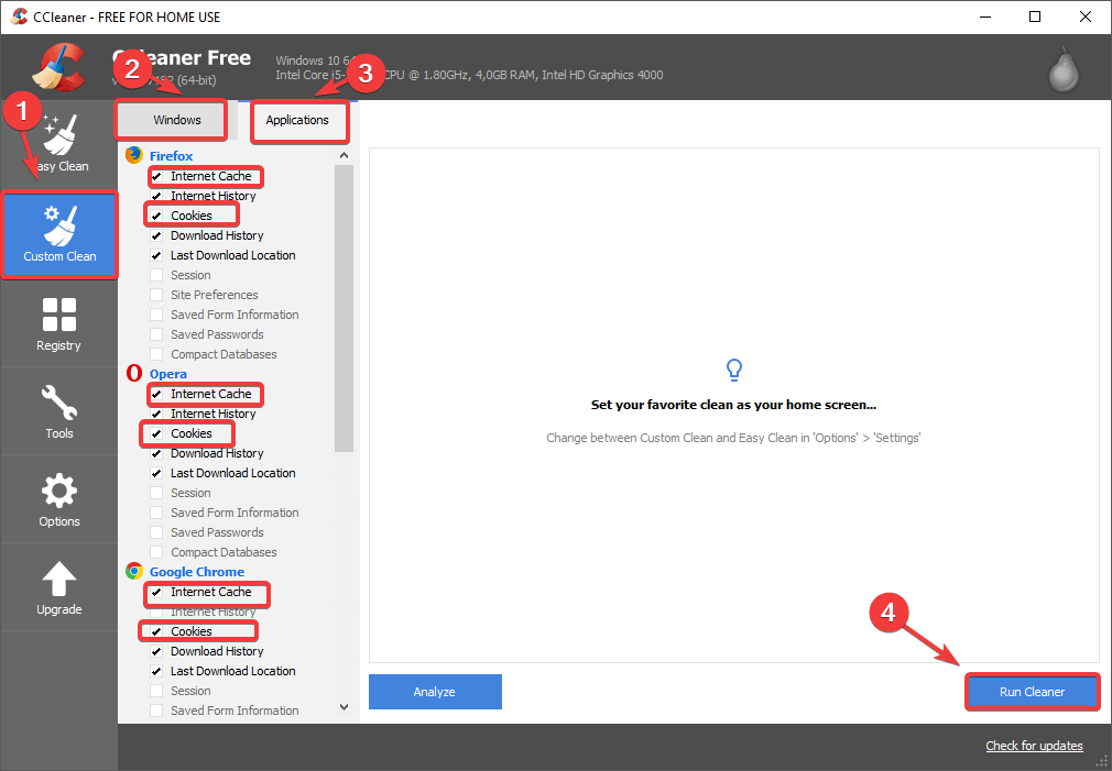 Pamięć podręczna skanowania Ccleaner i pliki cookie - Twoja przeglądarka internetowa nie jest kompatybilna z SketchUp