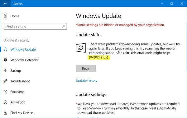 napraw kod błędu Windows Update 0x8024a105