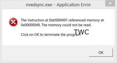 Błąd aplikacji nvxdsync.exe