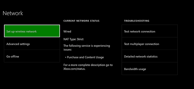 Ustawienia sieciowe xbox