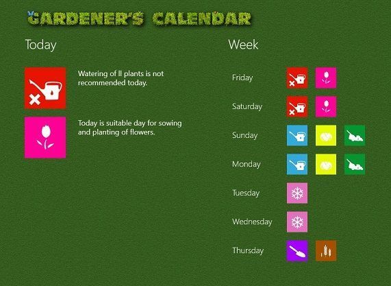 kalendarz ogrodnika systemu Windows 8