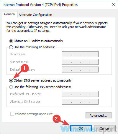 Uzyskaj adres IP automatycznie dns może't be reached