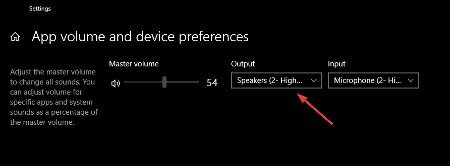 Domyślne ustawienia danych wyjściowych woluminów aplikacji - przeglądarka nie't support output device selection