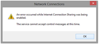Wystąpił błąd podczas włączania Udostępniania połączenia internetowego