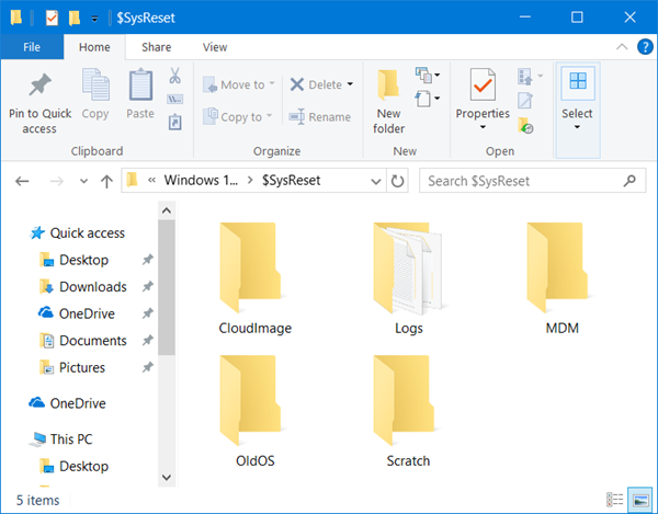 sysreset folder windows 10