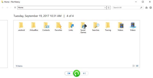 Historia plików Windows 10