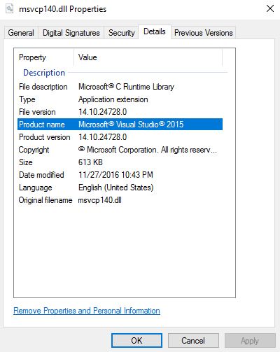 Właściwości msvcp140.dll