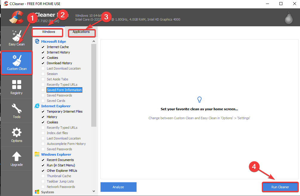 Opcja analizy Ccleaner - CCleaner usuwa pamięć podręczną dla przeglądarek