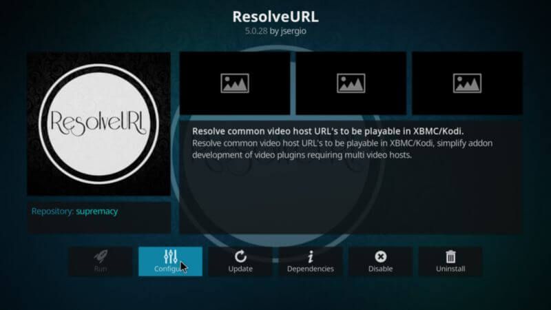 Kodi ResolveURL Konfiguruj