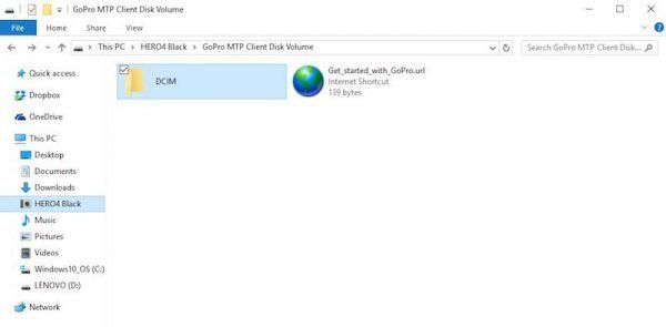 Folder DCIM kamery GoPro w systemie Windows