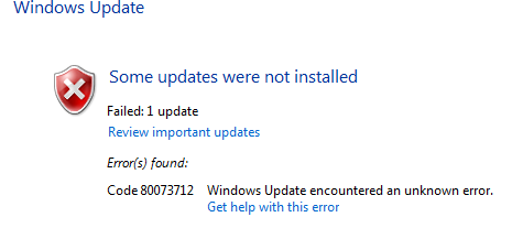 Błąd Windows Update 0x80073712 w systemie Windows 10