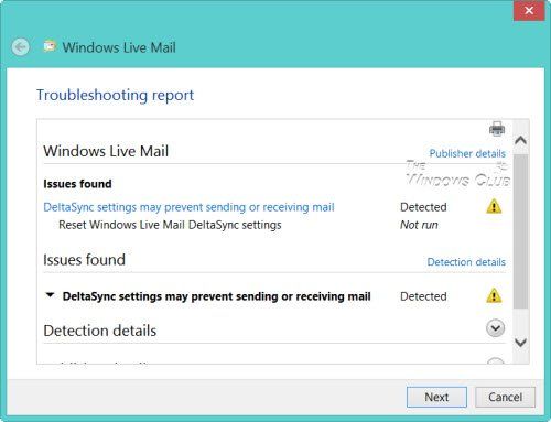 Windows Live Mail Diagnostic Napraw to