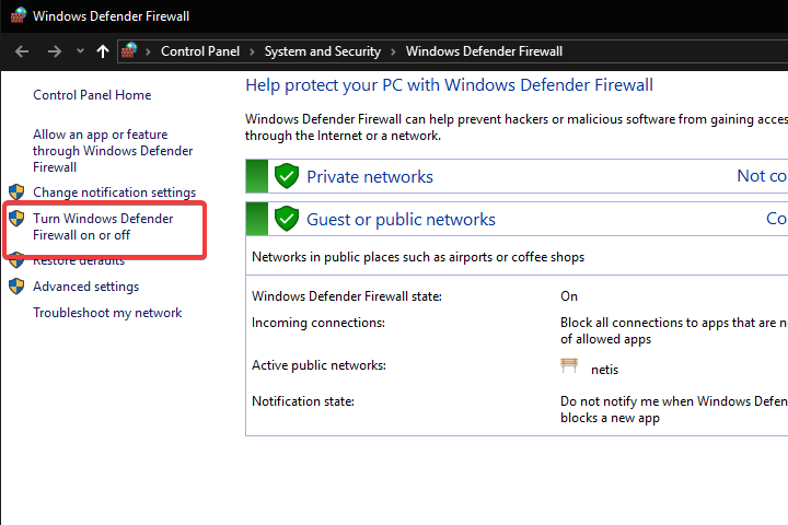 wyłącz lub włącz Windows Defender Err połączenie odmówił błędu przeglądarki