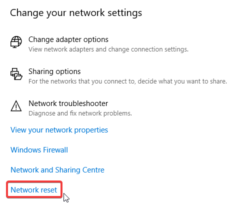 zresetuj ustawienia sieci Windows 10