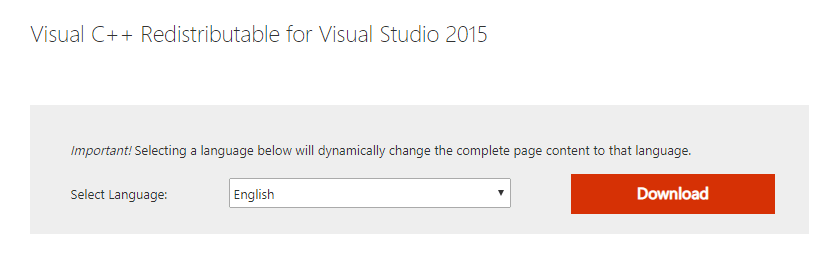 Pobierz Visual C ++ Redistributable for Visual Studio 2015 od Microsoft bezpośrednio