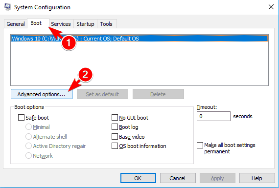 zaawansowane opcje uruchamiania systemu Windows 10 nie't using all RAM