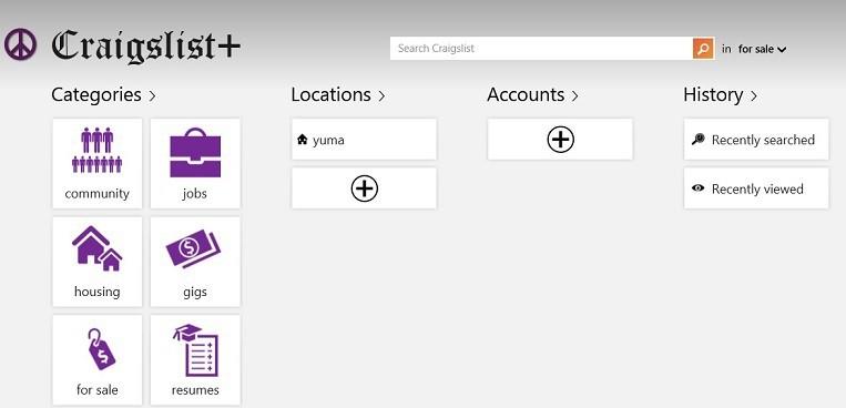 Rozpocznij przeglądanie ogłoszeń Craigslist z tabletu z systemem Windows 8