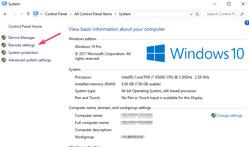 zdalne ustawienia systemu Windows 10