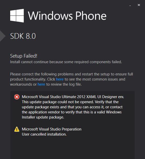 błąd sdk telefonu z systemem Windows 8