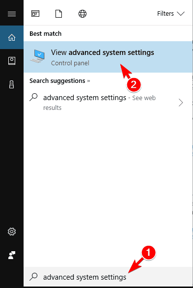 wyświetl zaawansowane ustawienia systemu wyniki wyszukiwania png miniatury nie pokazują systemu Windows 10