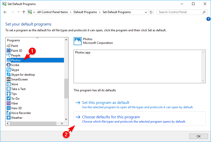 wybierz domyślne dla tego programu, niektóre miniatury nie pokazują Windows 10