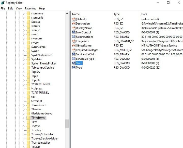 timebroker regedit windows 10