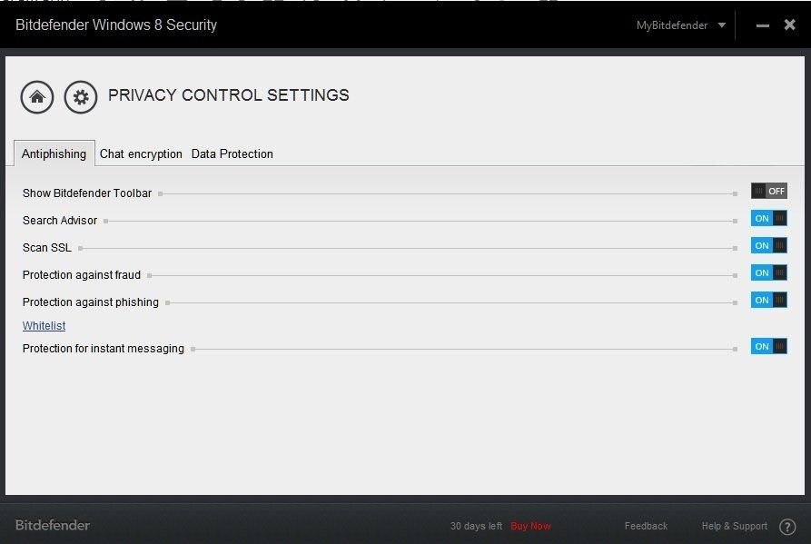 Prywatność antywirusowa Bitdefender Windows 8