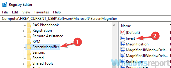 screenmagnifier key regedit odwrócone kolory