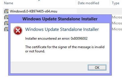 Błąd autonomicznego instalatora usługi Windows Update 0x80096002