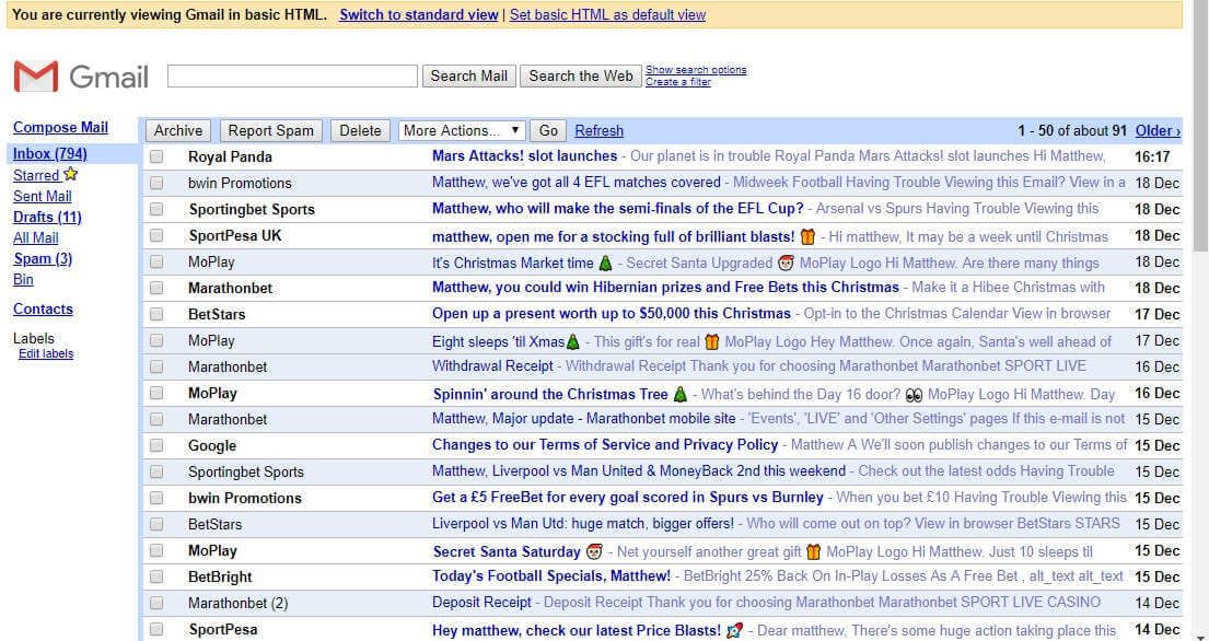 Gmail's basic HTML view