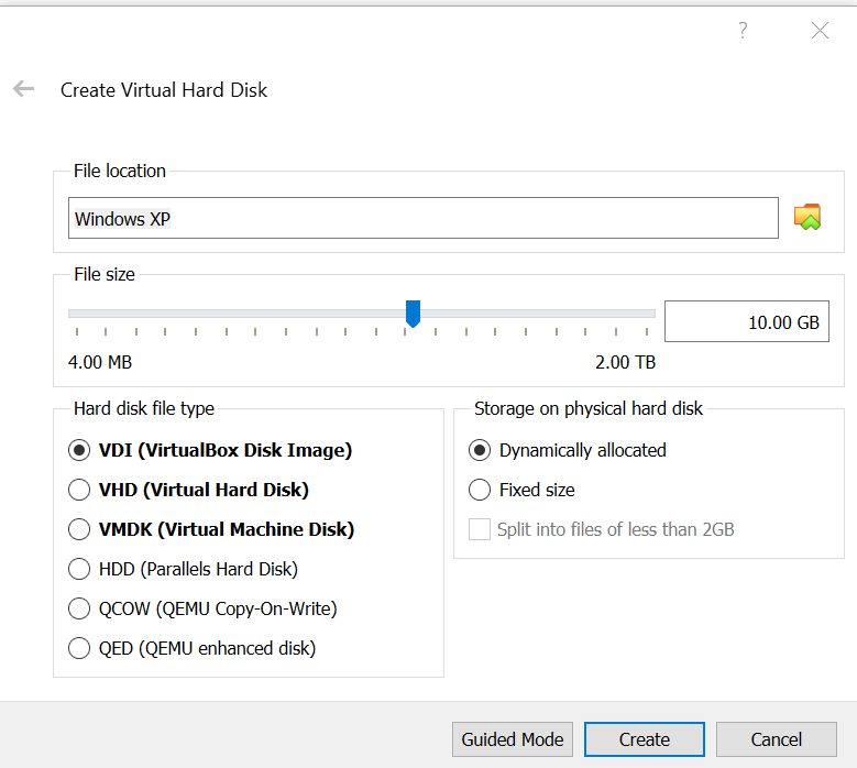 VM Windows XP Virtual Machine Partition