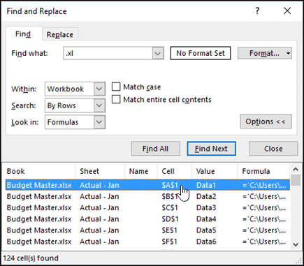 Microsoft Excel nie może uzyskać dostępu do łączy wyszukiwania plików