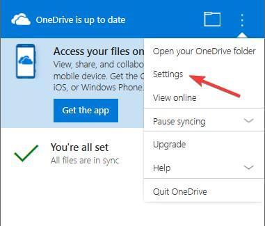 ustawienia onedrive