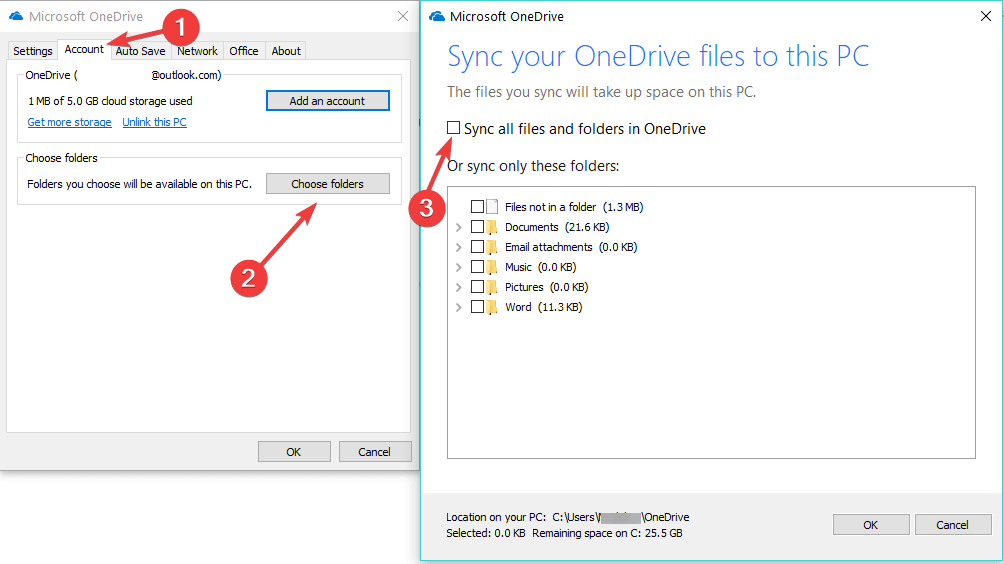 zsynchronizuj wszystkie foldery plików onedrive