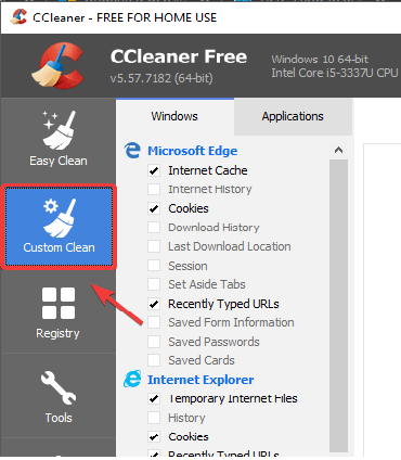 ccleaner custom clean browser otwiera strony reklamowe