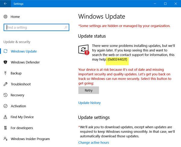 Windows Update Kod błędu 0x8024402f